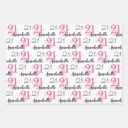 21年ピンク21歳の誕生日を追加 ラッピングペーパーシート (正面)