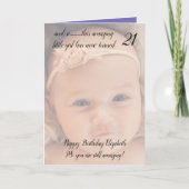 21日も素晴らしい紫と黒の誕生日の写真 カード (正面)