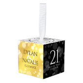 21日エレガント真鍮結婚周年記念お祝い キューブオーナメント (正面アングル)