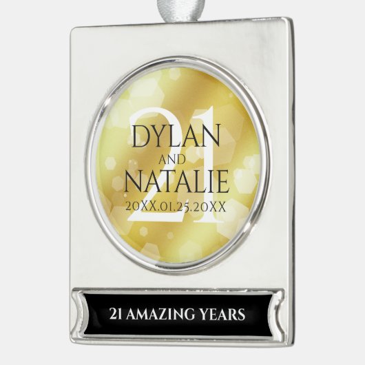 21日エレガント真鍮結婚周年記念お祝い シルバープレートバナーオーナメント (左)