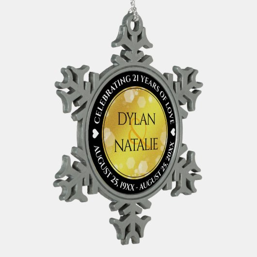 21日エレガント真鍮結婚周年記念お祝い スノーフレークピューターオーナメント (左)