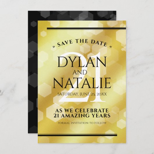 21日エレガント真鍮結婚周年記念お祝い セーブザデート (正面/裏面)