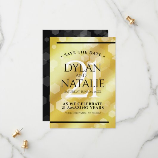 21日エレガント真鍮結婚周年記念お祝い セーブザデート (正面/裏面インサイチュ)