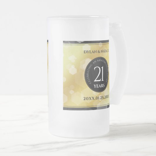 21日エレガント真鍮結婚周年記念お祝い フロストグラスビールジョッキ (正面右)