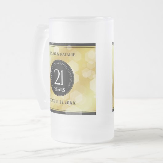 21日エレガント真鍮結婚周年記念お祝い フロストグラスビールジョッキ (正面左)