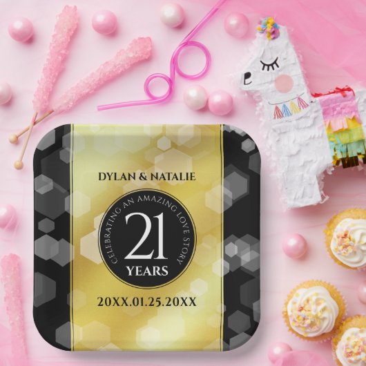 21日エレガント真鍮結婚周年記念お祝い ペーパープレート (パーティー)