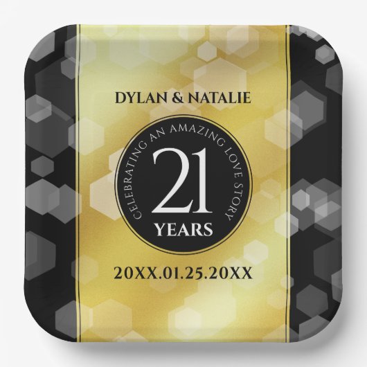 21日エレガント真鍮結婚周年記念お祝い ペーパープレート (正面)
