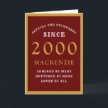 21日パーソナライズされた誕生日2000赤金ゴールドシック カード<br><div class="desc">2000年に特別な人々のための21歳の誕生日の赤と金ゴールド生まれのバースデータカード。提供さカスタマイズれたテンプレートを使用してフロントへの文字と誕生日カードのインテリアを容易に行う。グリーティングカードの設定標準範囲の一部。</div>
