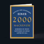 21日パーソナライズされた誕生日2000青金ゴールドシック カード<br><div class="desc">2000年に特別な人々のための21歳の誕生日の青と金ゴールドのバースデー生まれタ・カード。提供さカスタマイズれたテンプレートを使用してフロントへの文字と誕生日カードのインテリアを容易に行う。グリーティングカードの設定標準範囲の一部。</div>