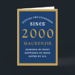 21日パーソナライズされた誕生日2000青金ゴールドシック カード<br><div class="desc">2000年に特別な人々のための21歳の誕生日の青と金ゴールドのバースデー生まれタ・カード。提供さカスタマイズれたテンプレートを使用してフロントへの文字と誕生日カードのインテリアを容易に行う。グリーティングカードの設定標準範囲の一部。</div>