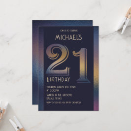 21日モダン濃い紫と金ゴールド 招待状