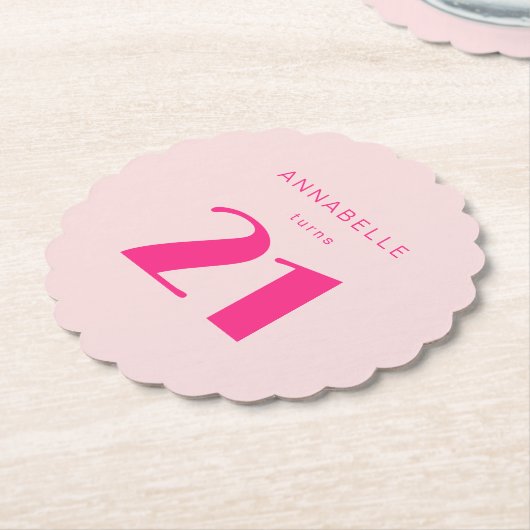 21日モダン21日ピンクの誕生日パーティー ペーパーコースター (アングル)