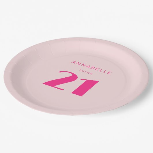 21日モダン21日ピンクの誕生日パーティー ペーパープレート (アングル)