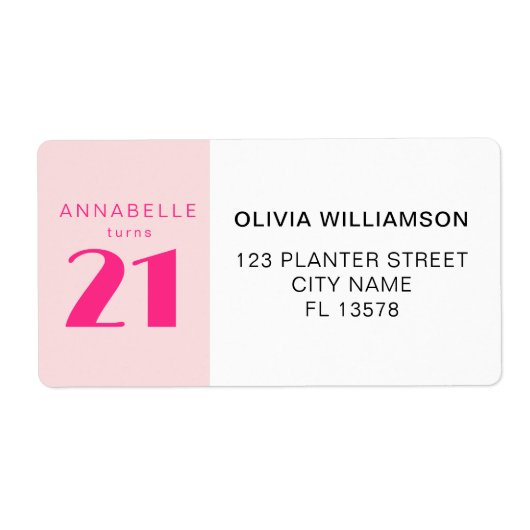 21日モダン21日ピンクの誕生日パーティー ラベル (正面)