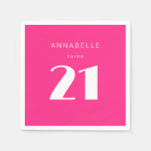 21日モダン21日ホットピンク誕生日パーティー スタンダードカクテルナプキン (正面)