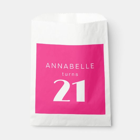 21日モダン21日ホットピンク誕生日パーティー フェイバーバッグ (正面)