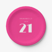 21日モダン21日ホットピンク誕生日パーティー ペーパープレート (正面)