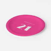 21日モダン21日ホットピンク誕生日パーティー ペーパープレート (アングル)