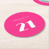 21日モダン21日ホットピンク誕生日パーティー ラウンドペーパーコースター (アングル)