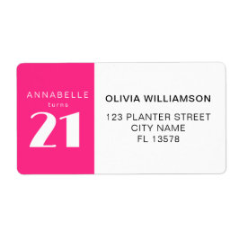 21日モダン21日ホットピンク誕生日パーティー ラベル
