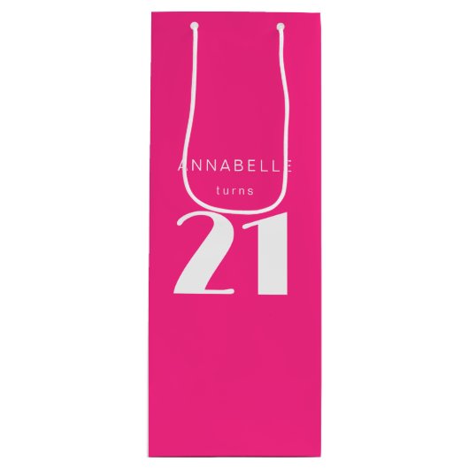 21日モダン21日ホットピンク誕生日パーティー ワインギフトバッグ (正面)