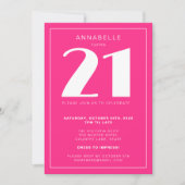 21日モダン21日ホットピンク誕生日パーティー 招待状 (正面)