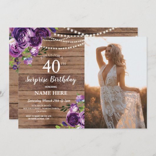 21日素朴30日40日パーティー木写真 招待状 (正面/裏面)