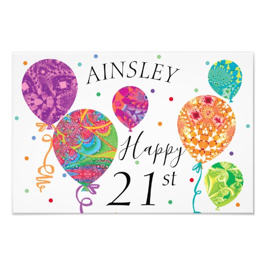 21歳おめでとうの風船サイン フォトプリント            (正面)