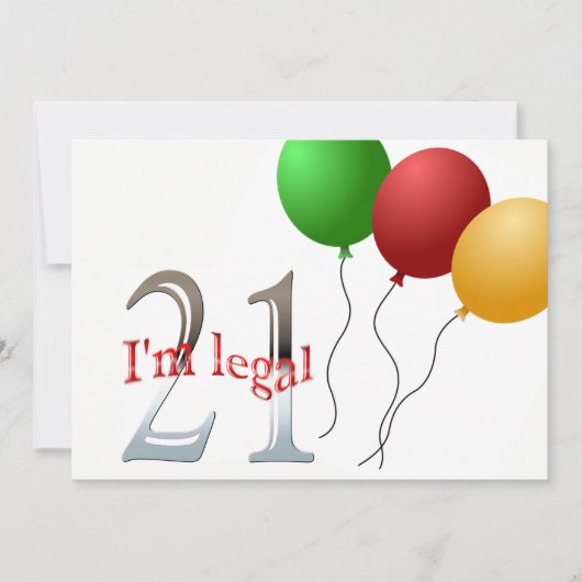 21歳おもしろいの誕生日パーティー | 21法定年齢バルーン 招待状 (正面)