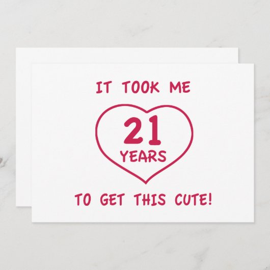 21歳おもしろいの誕生日プレゼント(ハート) 招待状 (正面/裏面)