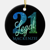 21歳とリーガルブルーグリーングラデーション21歳の誕生日パーティー セラミックオーナメント (正面)