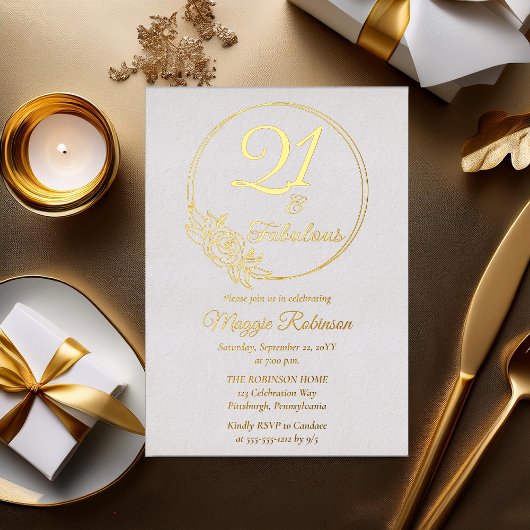 21歳と素晴らしい21歳の誕生日パーティースタンプ 箔招待状