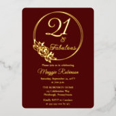 21歳と素晴らしい21歳の誕生日パーティースタンプ 箔招待状 (正面)