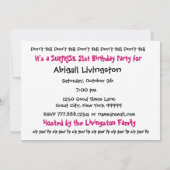 21歳のサプライズ誕生日パーティー招待状テンプレート 招待状 (裏面)