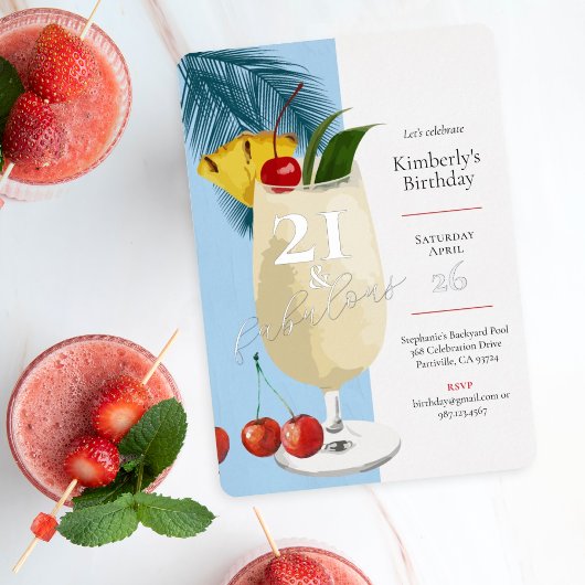 21歳のバースデーサマーブルーカクテルパーティー 箔招待状