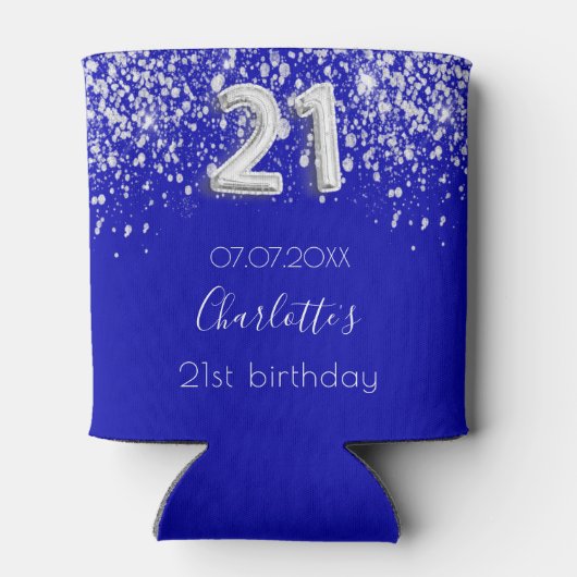 21歳のバースデー王室のタブルーシルバーグリッター名 缶クーラー (裏面)