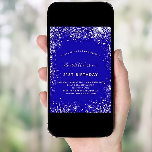 21歳のバースデー王室のタブルーシルバーグリッター 招待状