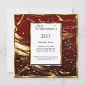 21歳のワインレッド ゴールドスターズ 誕生日パーティー 招待状 (裏面)