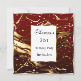 21歳のワインレッド ゴールドスターズ 誕生日パーティー 招待状