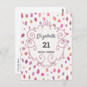 21歳の再誕生日パーティー招待状 ピンクでかわいい ポストカード (正面/裏面)