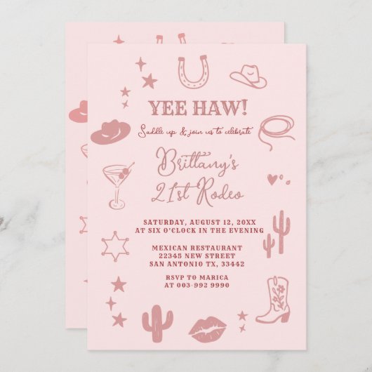21歳の南西部スタイルの牧場の誕生日パーティーの招待状 招待状 (正面/裏面)