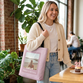 21歳の女性のためのピンクのオーダーメイドフォトギフト トートバッグ