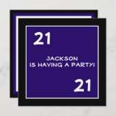 21歳の男性誕生日シンプルパーティー濃い青 招待状 (正面/裏面)