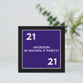 21歳の男性誕生日シンプルパーティー濃い青 招待状 (スタンド正面)