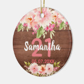 21歳の素朴な茶色の木のピンクの花模様 セラミックオーナメント (左)