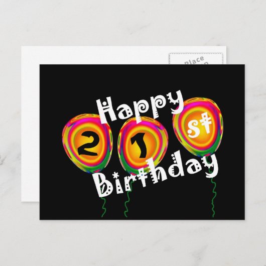 21歳の誕生日おめでとうカラフルバルーン ポストカード (正面/裏面)