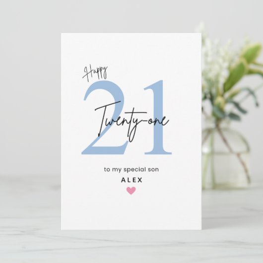 21歳の誕生日おめでとうカード(シンプルな息子用) カード (スタンド正面)