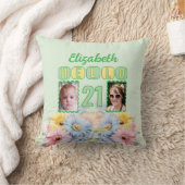 21歳の誕生日おめでとう ガーベラの花 グリーン クッション (ブランケット)