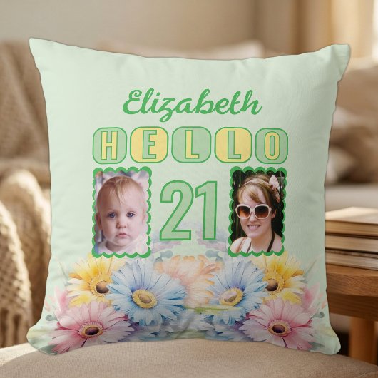 21歳の誕生日おめでとう ガーベラの花 グリーン クッション