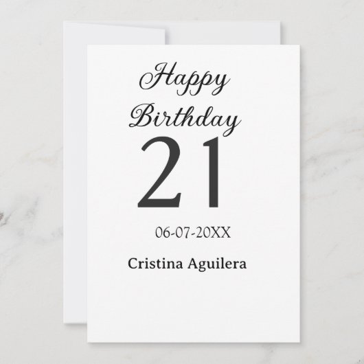 21歳の誕生日おめでとう シンプルな太字の名前入り 招待状 (正面)